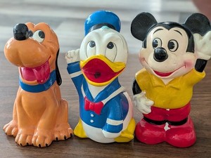Walt Disney Productions Mickey Mouse Donald Duck Pluto Coin Banks Made in Japan