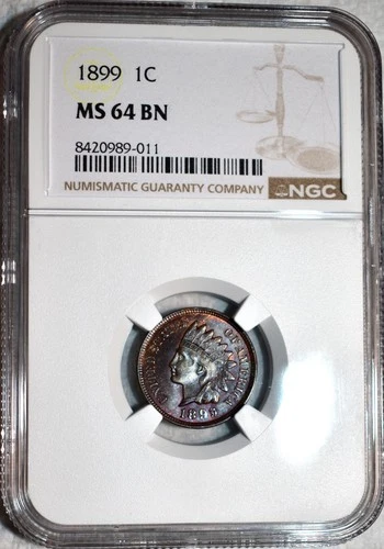 NGC MS-64 BN 1899 Indian Head Cent, Beautifully Toned specimen!