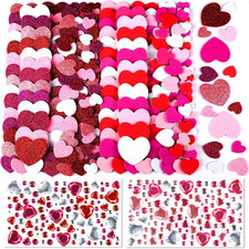 Heart Stickers Gem Stickers Kit, Glitter Foam Heart Valentines Stickers Self Adh