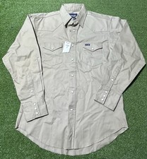 Vintage Wrangler Brushpopper Shirt Men Large 16x34 Beige Pearl Snap Cowboy Rodeo