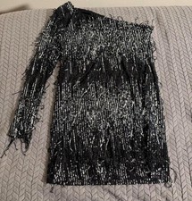 Fashion Nova black and silver sequin mini dress with one shoulder design