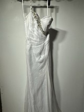 Size 4 Alyce White One Strap One Shoulder Wedding Dress Bridal Gown Rhinestones