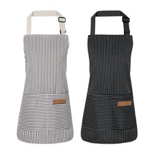 Stripes Kids Apron, Kids Cooking Aprons with Pockets, Cute Kids 2 Black, Grey