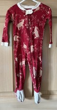Burt  s Bees Baby 12M Holiday Winter Pajama Reindeer Red Cream Christmas