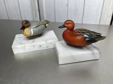 Vintage Ducks Unlimited Miniature Red Teal Gray Duck Decoy Hand Painted Set Of 2