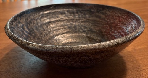 rustic vintage signed studio art pottery stoneware ceramic bowl 10" wide 3" tall