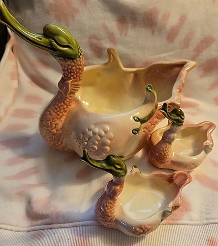 Lot Of 3 Vintage Hull Pottery Pink Swan Trinket Bowls