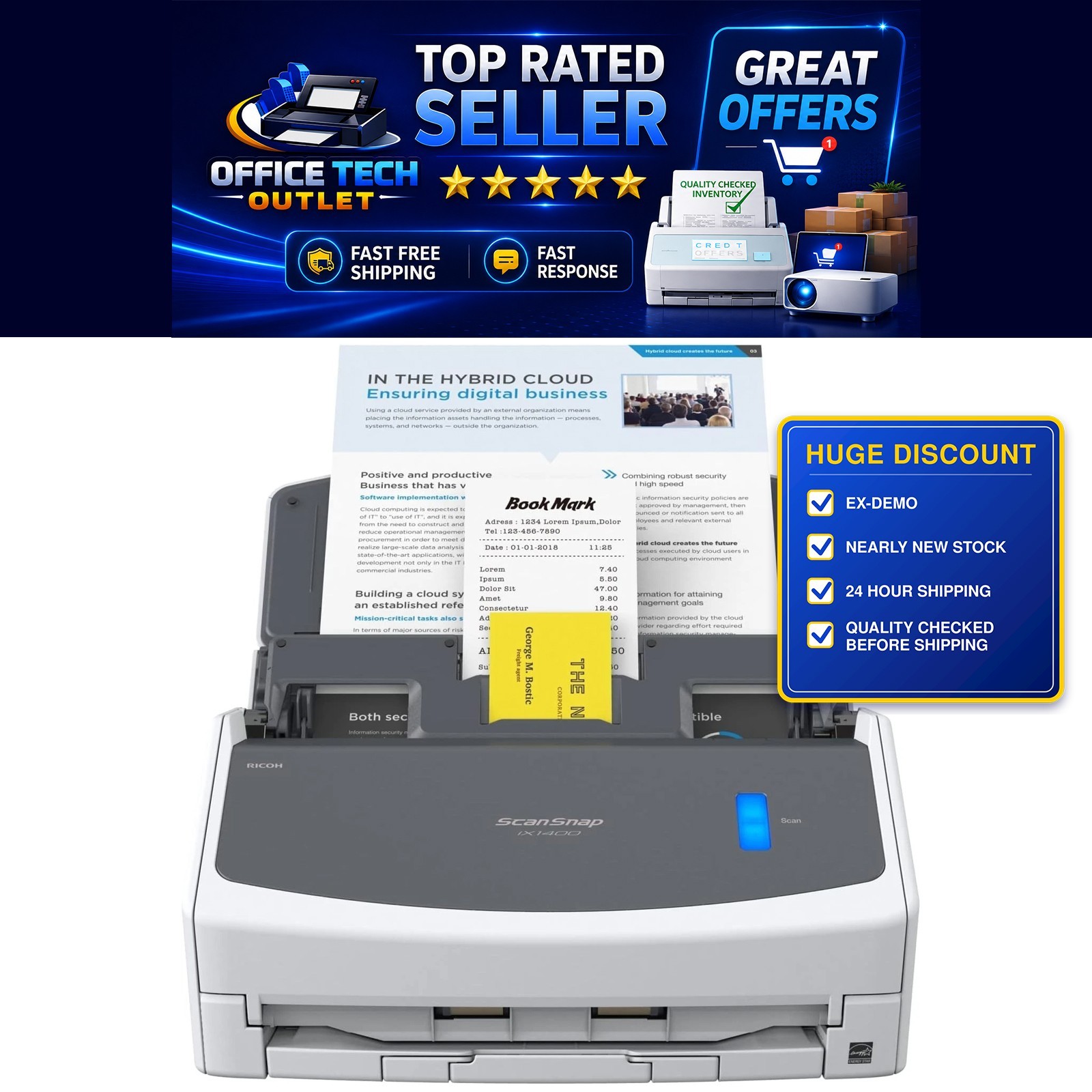 RICOH ScanSnap iX1400 White Document Scanner - Ex-Display - Boxed (A)