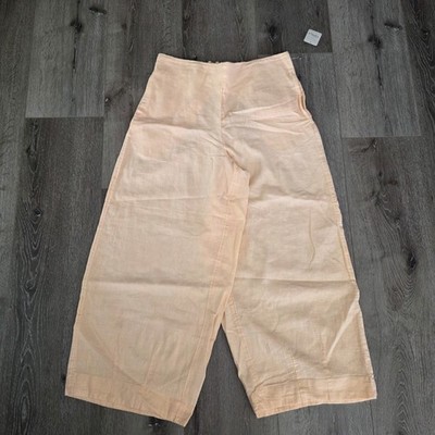 Free People Pants Free-est Linen Blend Wide Leg Peach Womens L NWT Beachy Boho