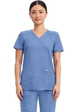 Cherokee Workwear Scrubs Mock Wrap Top WW610 CIE Ciel Blue Free Shipping