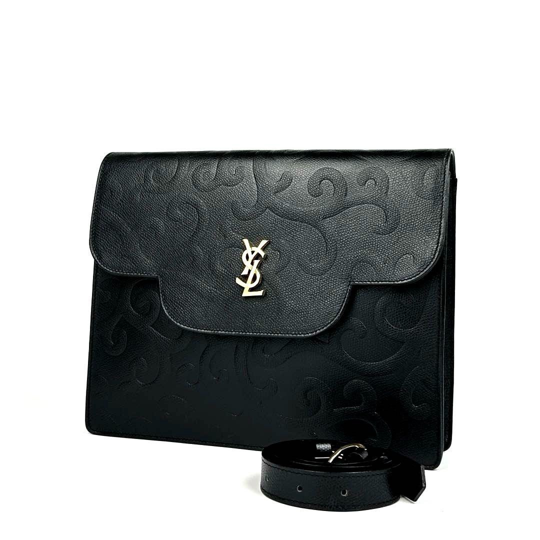Borsa a tracolla Yves Saint Laurent YSL modello arabesco all over pelle nera