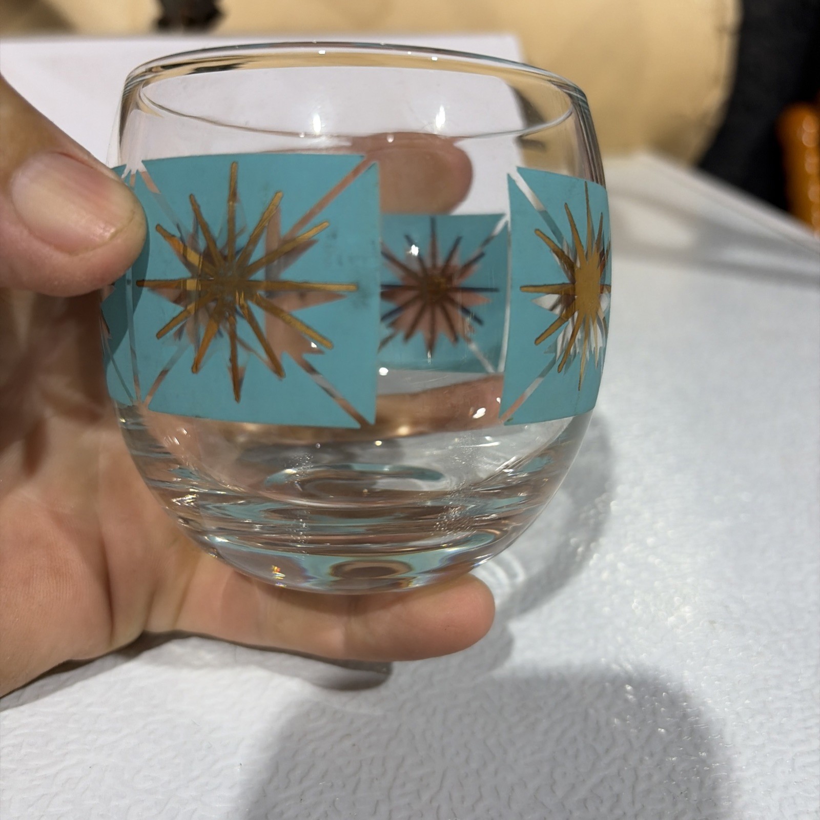 Vintage Libby Roly Poly Atomic Starburst Barware Glass