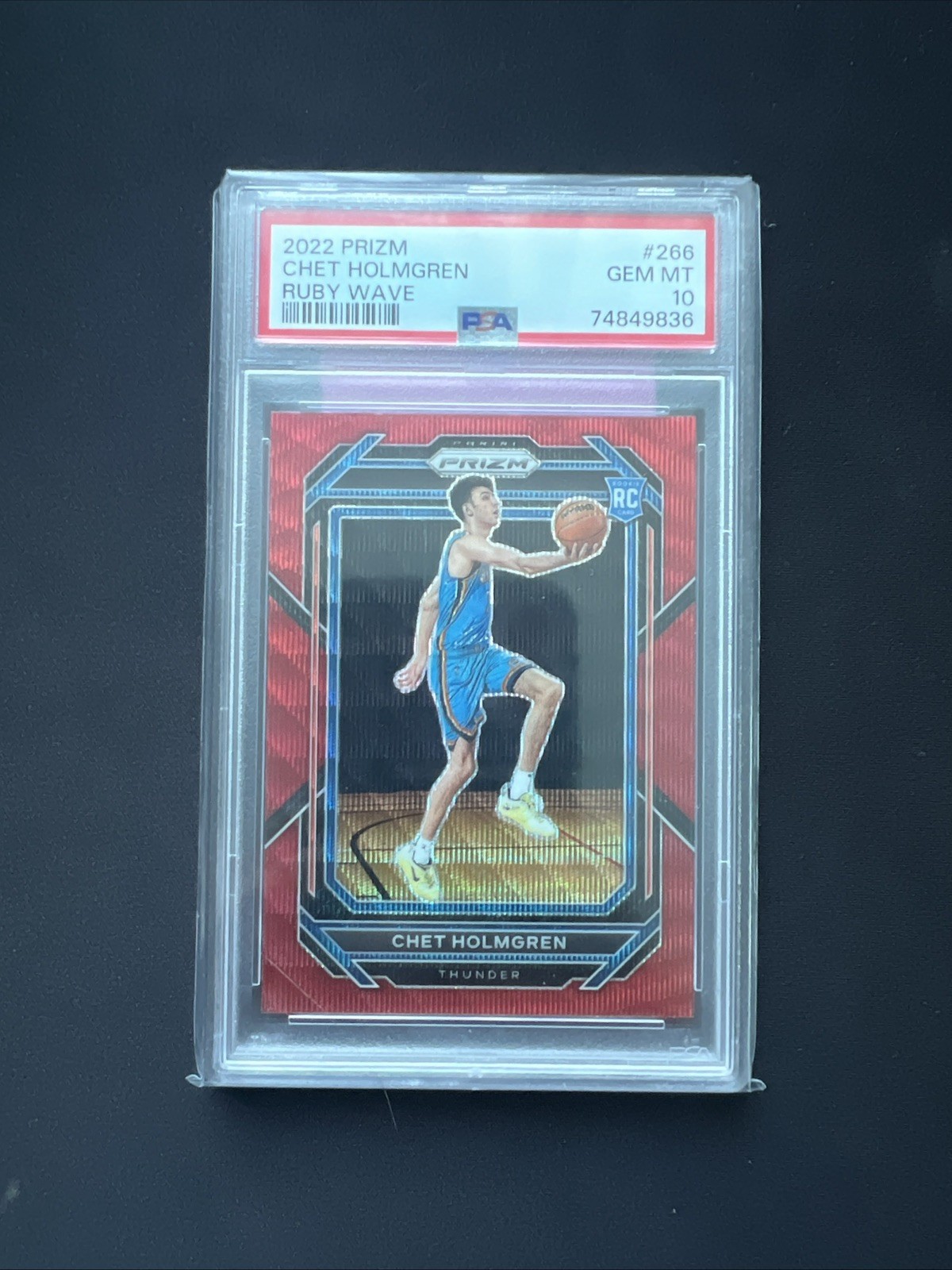 2022 Prizm Chet Holmgren Ruby Wave PSA 10 RC Thunder #266 GEM MT OKC Thunder
