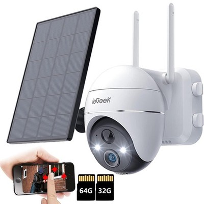 2K Solar Akku 3MP HD WLAN Überwachungskamera Aussen 360° PTZ WiFi Camera IP66