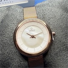 Obaku Quartz Wristwatch Rose Gold Mesh Band Stainless Steel White Mother of Pea…