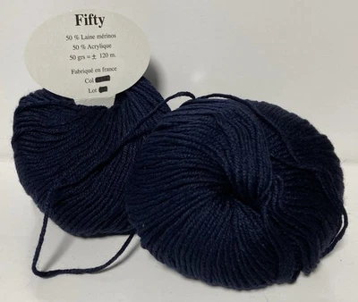 Lot De 5 Pelotes de laine mérinos BLEU MARINE / 50% Mérinos/ Fabriqué En France - Photo 1/4
