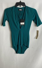 Reformation Women's Juciana Bodysuit Jade Ribbed V-Neck Short Sleeve Sz XS NWT