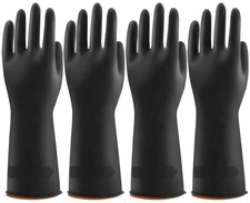 4 Pairs Black Rubber Dishwashing Gloves - Reusable Cleaning Gloves for Kitchen