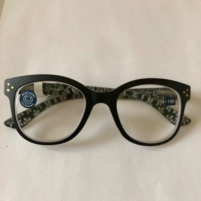 NEW NORDSTROM BLACK FLOWER CHILD PEEPERS BLUE LIGHT READING GLASSES +1.50