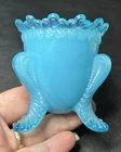 Vintage Degenhart Forget-Me-Not Blue Milk Glass Toothpick Holder 2.5”