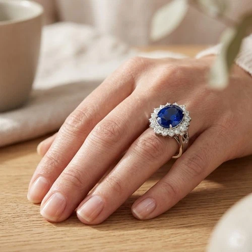 Gorgeous Vivid Blue Sapphire 11.50Ct 925 Sterling Silver White Gold Halo Rings