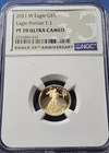A 2021 W $5 1/10 Oz GOLD AMERICAN EAGLE PROOF COIN Type 2 NGC PF70 Ultra Cameo