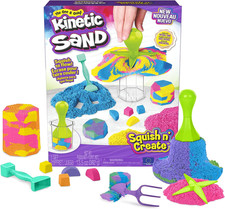 , Squish N Create Playset with 13.5Oz Blue, Yellow Pink Play Sand, 5 Tools, S
