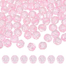 400 Pcs Acrylic Round Faceted Beads 8mm Loose Bead, Pink