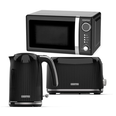 Geepas 1,7L Wasserkocher 2 Scheiben Brot Toaster & Mikrowelle Küchenset, Schwarz