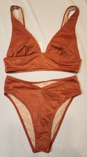 NWT CUPSHE x JoJo Fletcher Dusty Cedar Tall Tri & V Front HighWaist Bikini Set-S