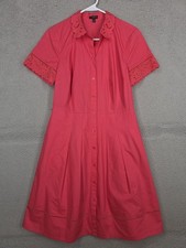 Talbots Shirt Dress Women Size 8 Petite 8p Button-Up Crochet Lace Retro