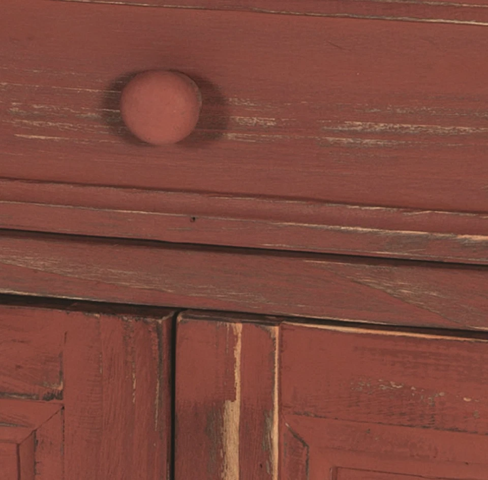 Gabinete de acento de casa de campo rústico con 1 cajón y 2 puertas; rojo antiguo estilo de granja... Foto 3 de 4
