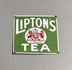 VINTAGE LIPTONS TEA PORCELAIN SIGN CAR GAS TRUCK MOTORCYCLE OIL