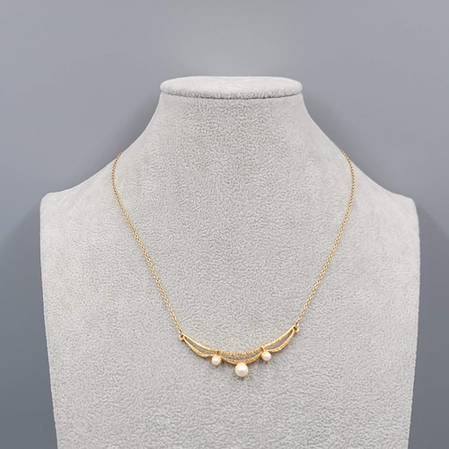 Vintage Triple Faux Perlenkette goldfarbene Kette 18 Zoll - Bild 3 von 8