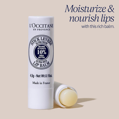 L'OCCITANE 10% Organic Shea Butter Ultra Rich Lip Balm Stick, Moisturizes, No...