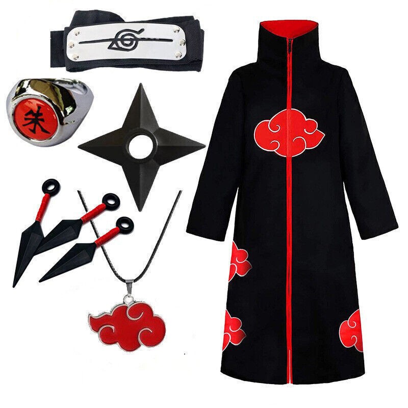 Naruto Shippuden Akatsuki Cloak Robe Itachi Anime Cosplay Costume Red ...