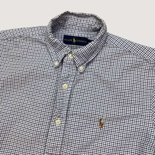 Ralph Lauren Mens Medium Short Sleeve Button Down Shirt Blue White Gingham Check - product listing photo