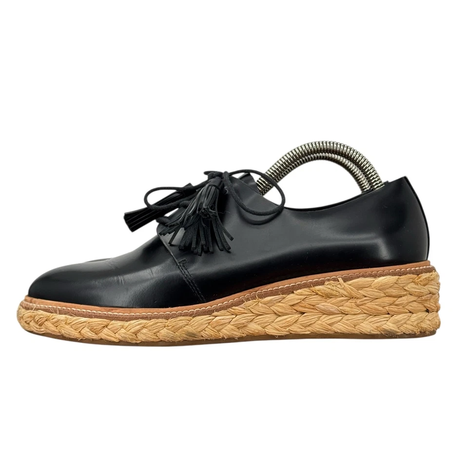 Mocasín Loeffler Randall Borla Oxford Cuero Callie Para Mujer 8 Negro Rafia Cuña Foto 3 de 4