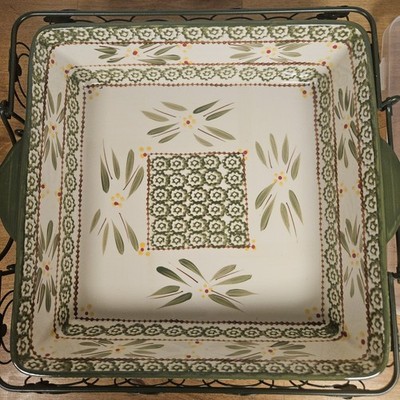 Temptations by Tara Old World Green Square Baker 4 Qt Casserole Serving Rack 11''