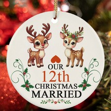12th Christmas Married Ornament Funny Reindeer Couple 12 Year Anniversary Gift