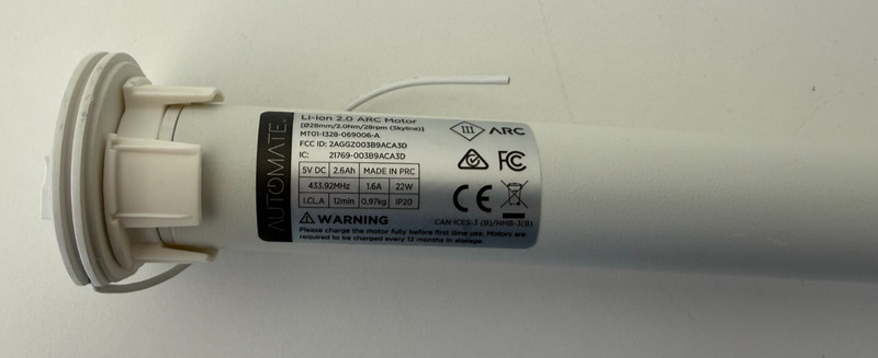 RollEase Automate ARC 28mm Li-ion Shade Motor MT01-1328-069006-A + Charger