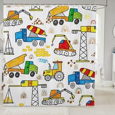 Construction Car Shower Curtain 72"x78" for Kids