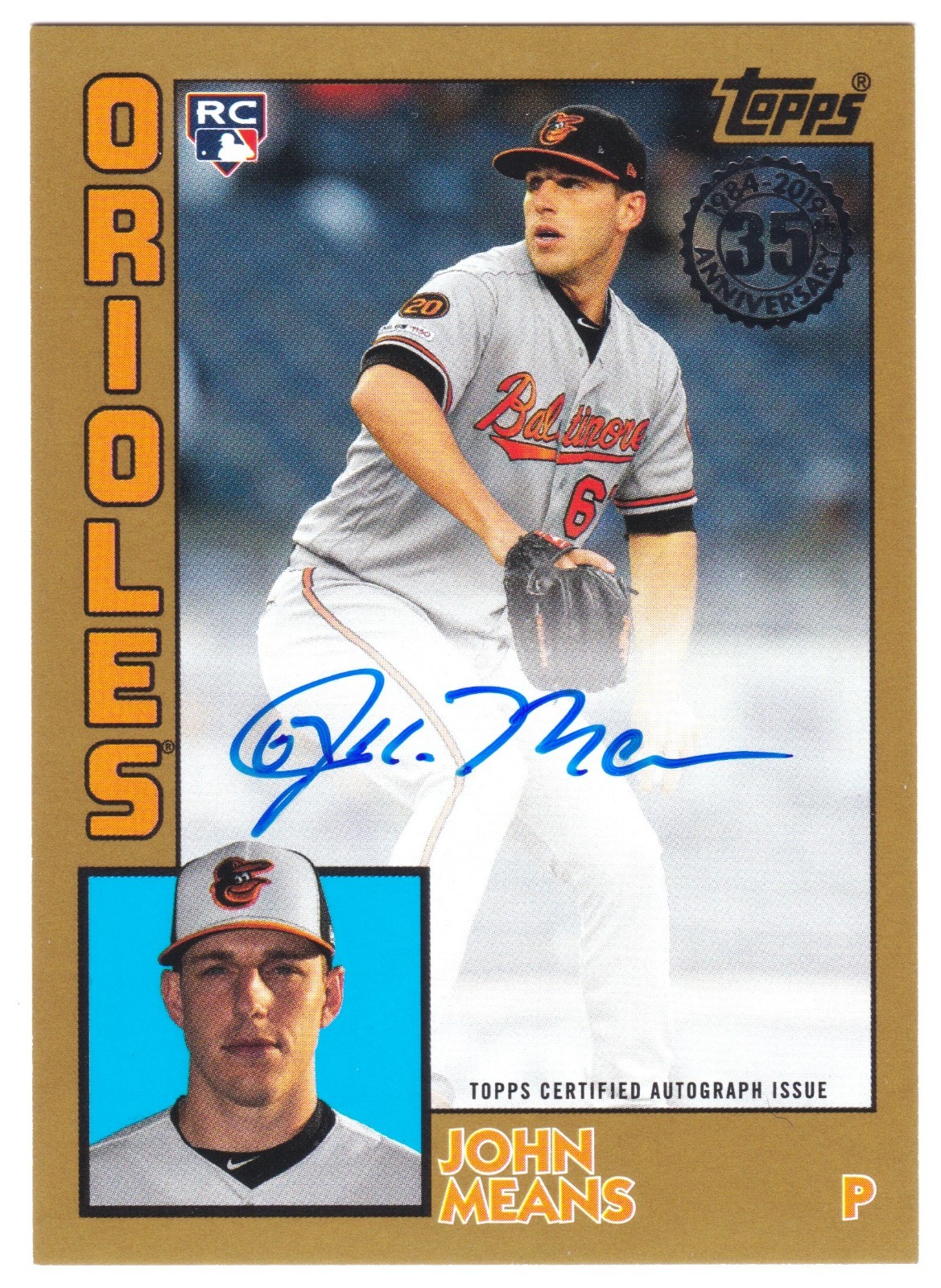 2019 Topps Update John Means Auto RC #84A-JME 1984 Rookie Autograph Gold SP #/50