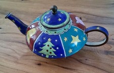 Vintage Miniature, Copper, Enameled Christmas Decorative Teapot
