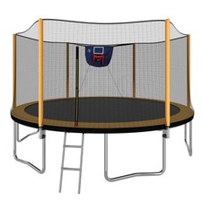 14FT Trampoline with Basketball Hoop  Outer Safety Enclosure Orange for Kids