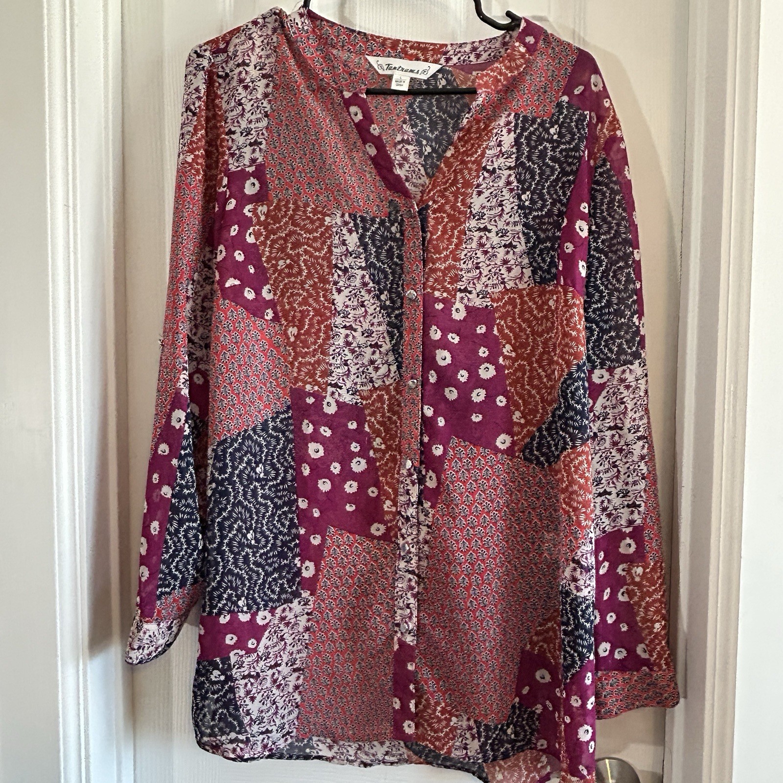 Tantrums Women’s Large Patchwork Boho Button Fron… - image 1