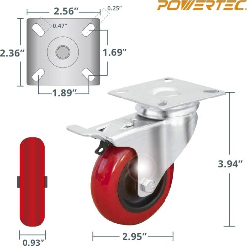 Powertec 17215 3" Plattenrollen Set 12 STCK. | Inklusive 4 Dual Verriegelung schwenkbar, 4 S - Bild 3 von 9