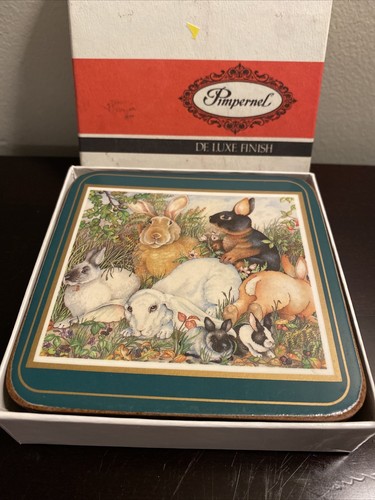 PIMPERNEL BOXED COASTERS BUNNIES SET OF SIX - Picture 6 of 6