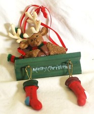 Resin Deer Wooden Shelf Christmas Tree Ornament Xmas Stockings Holiday Decor