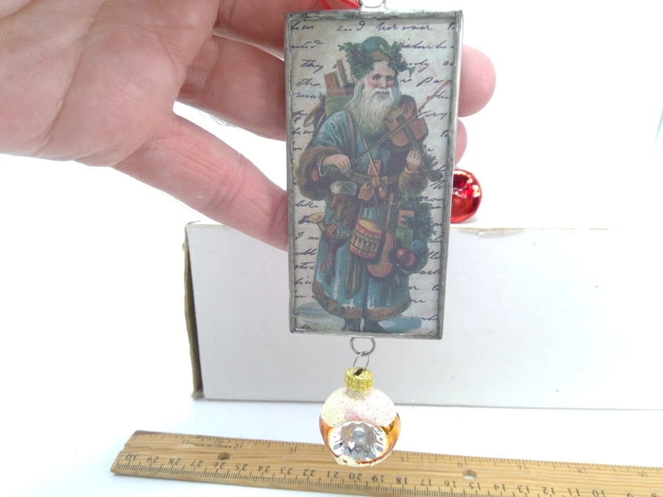 Par de adornos navideños de Papá Noel de vidrio de doble cara Bethany Lowe Foto 2 de 4